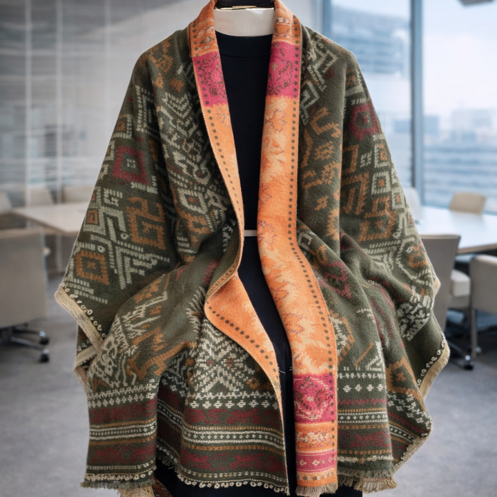 Reversible Weave Boho Shawl - Green