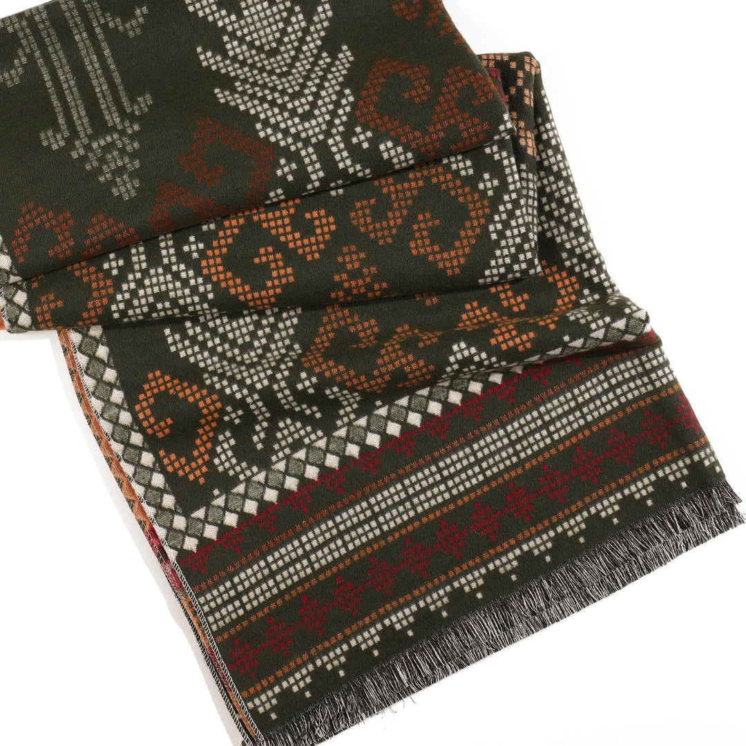 Reversible Weave Boho Shawl - Green