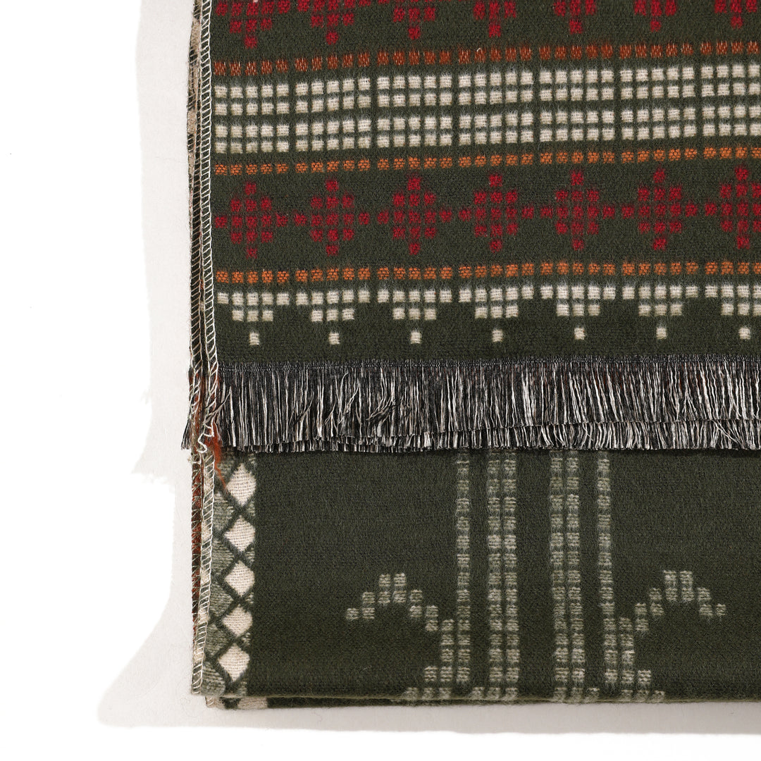 Reversible Weave Boho Shawl - Green