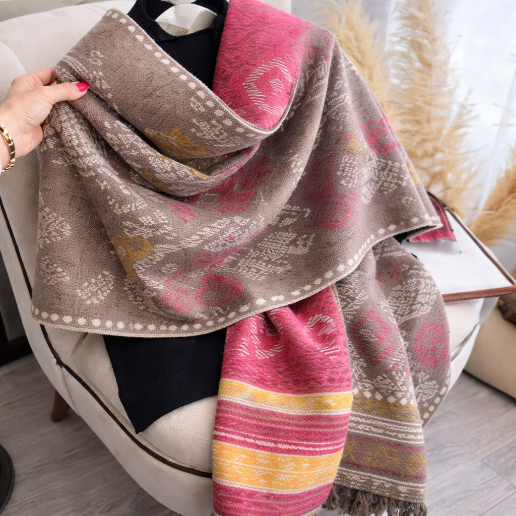 Reversible Weave Boho Shawl - Pink