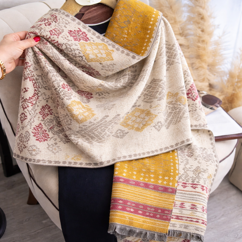 Reversible Weave Boho Shawl - Yellow