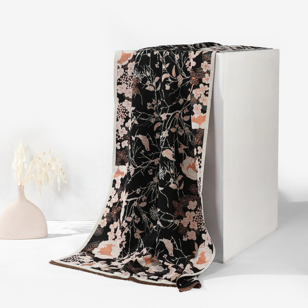 BloomMist Peony Shawl - Black