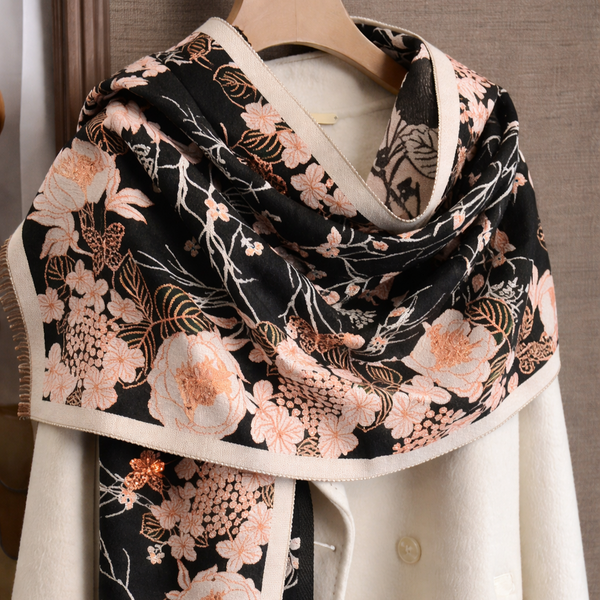 BloomMist Peony Shawl - Black