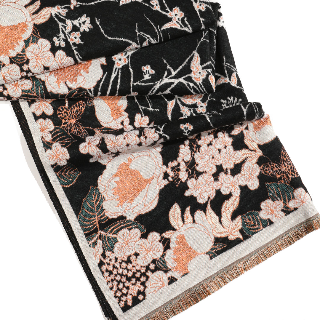 BloomMist Peony Shawl - Black