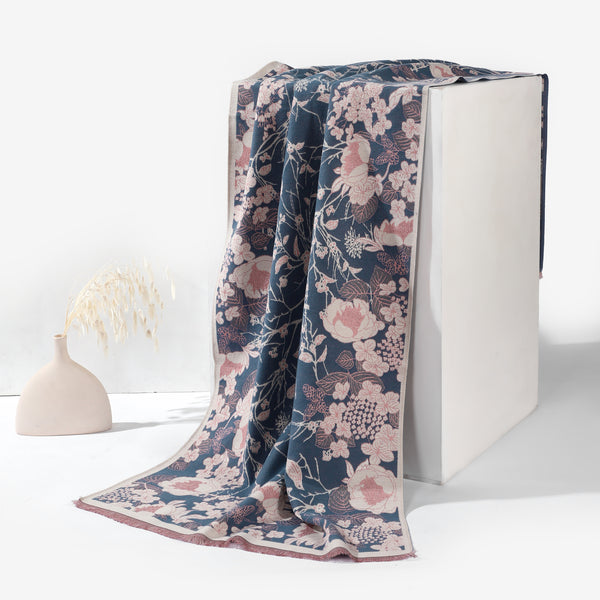 BloomMist Peony Shawl - Sky Blue