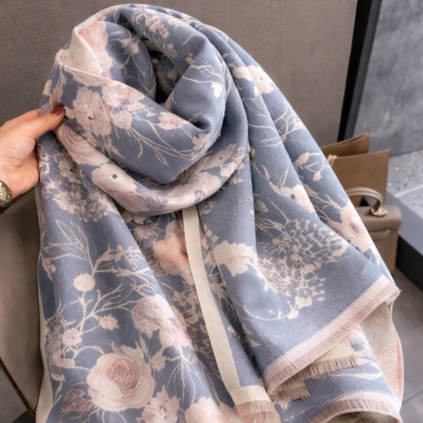 BloomMist Peony Shawl - Sky Blue