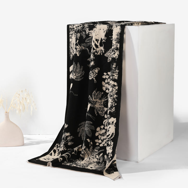 Tropical Garden Luxe Shawl - Black