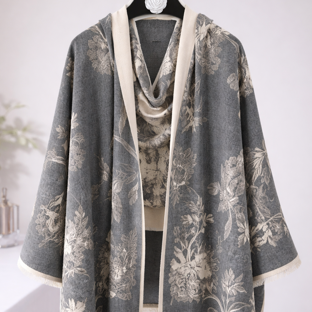 Tropical Garden Luxe Shawl - Grey - Salty Accessories