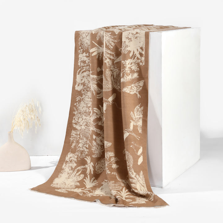 Tropical Garden Luxe Shawl - Tan