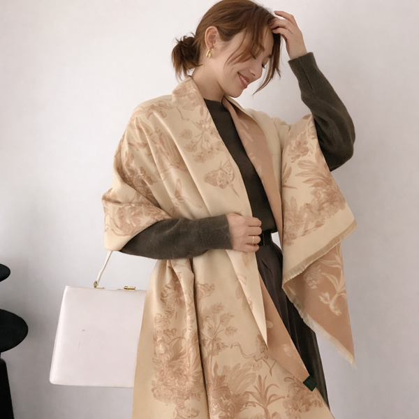 Tropical Garden Luxe Shawl - Tan