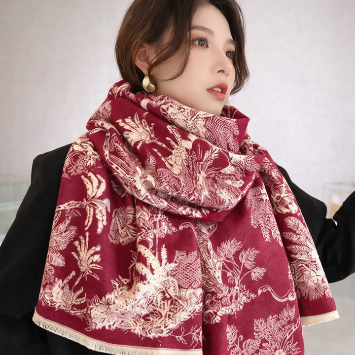 Tropical Garden Luxe Shawl - Dark Pink - Salty Accessories