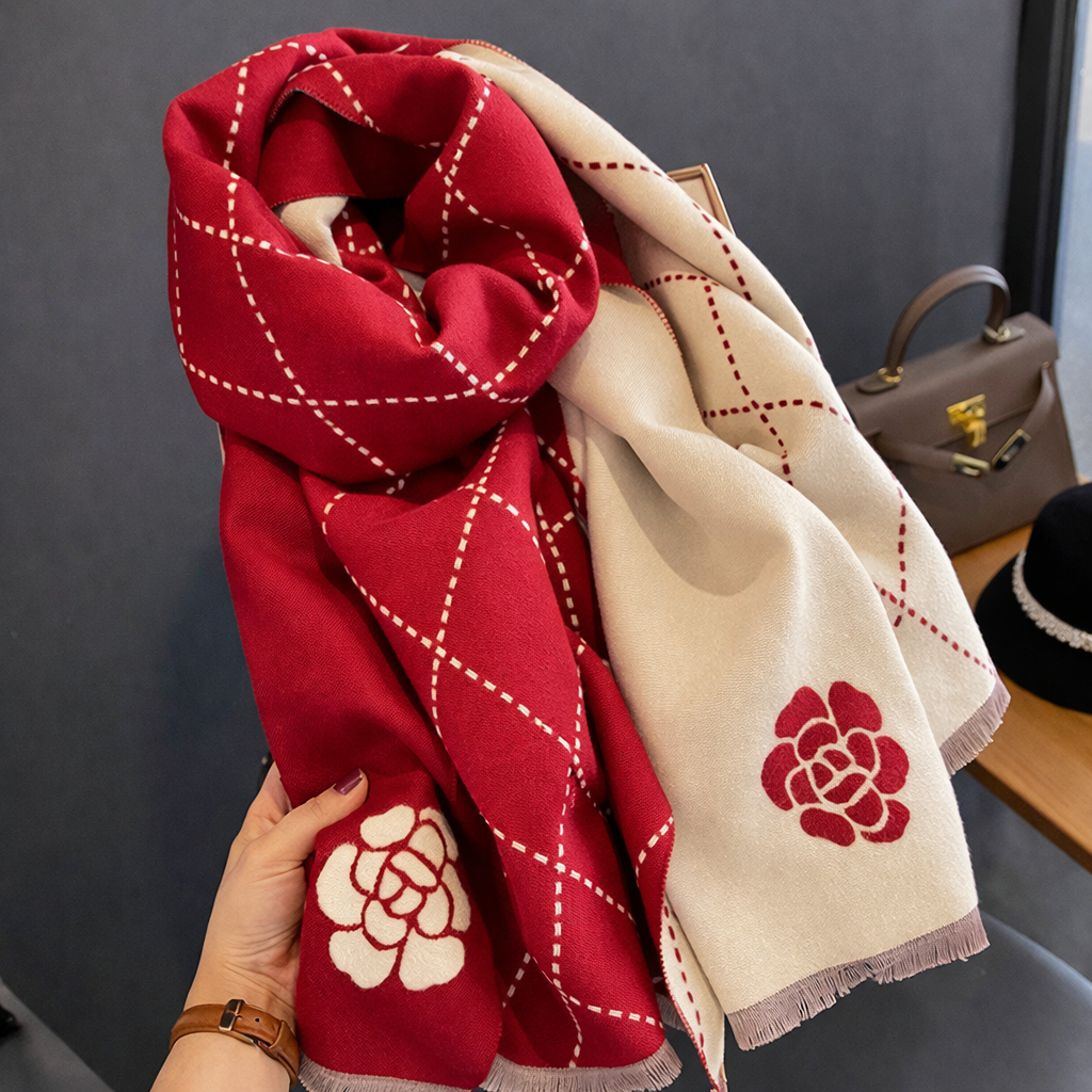 Château Check Luxe Scarf - Red - Salty Accessories