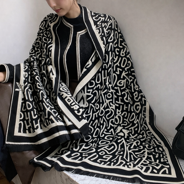 Modern Monogram Shawl - Black