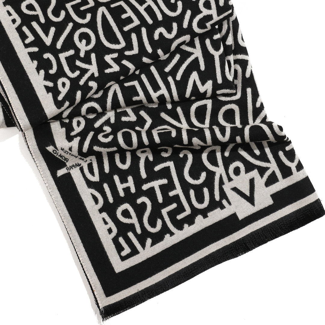Modern Monogram Shawl - Black