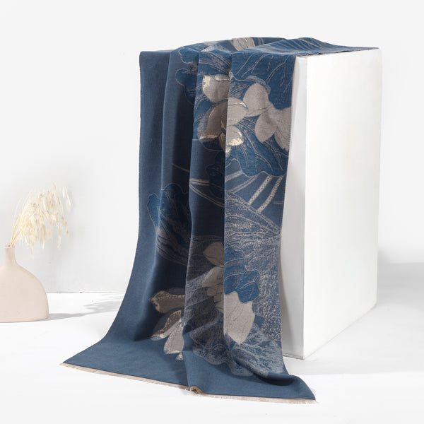 PetalWhisper Blush Floral Shawl - Blue