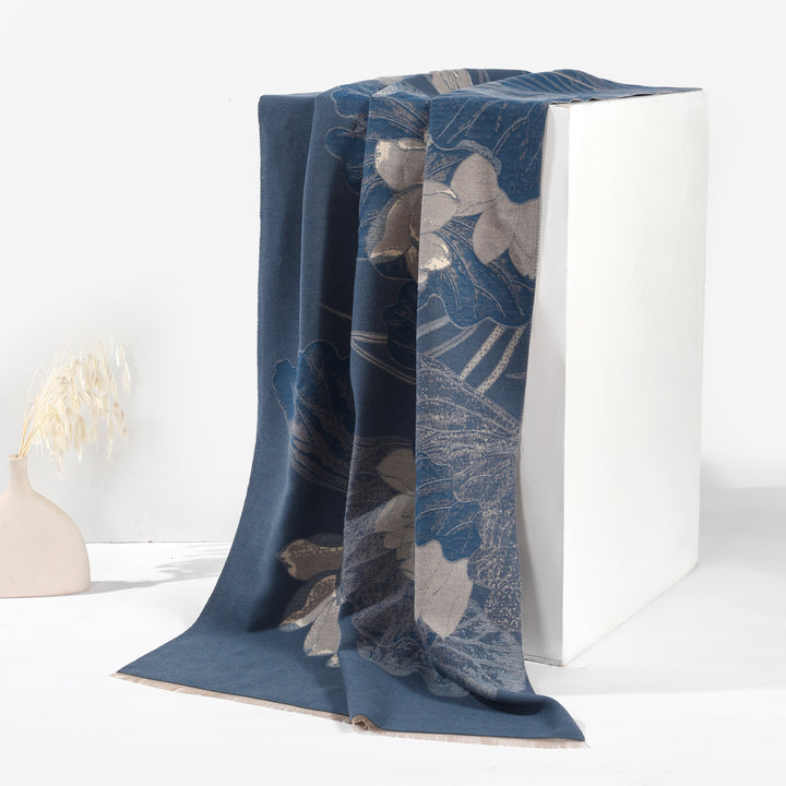 PetalWhisper Blush Floral Shawl - Blue