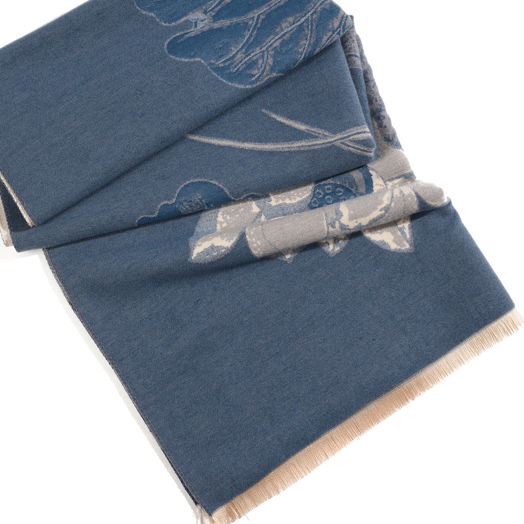 PetalWhisper Blush Floral Shawl - Blue