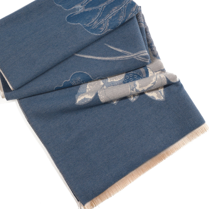 PetalWhisper Blush Floral Shawl - Blue