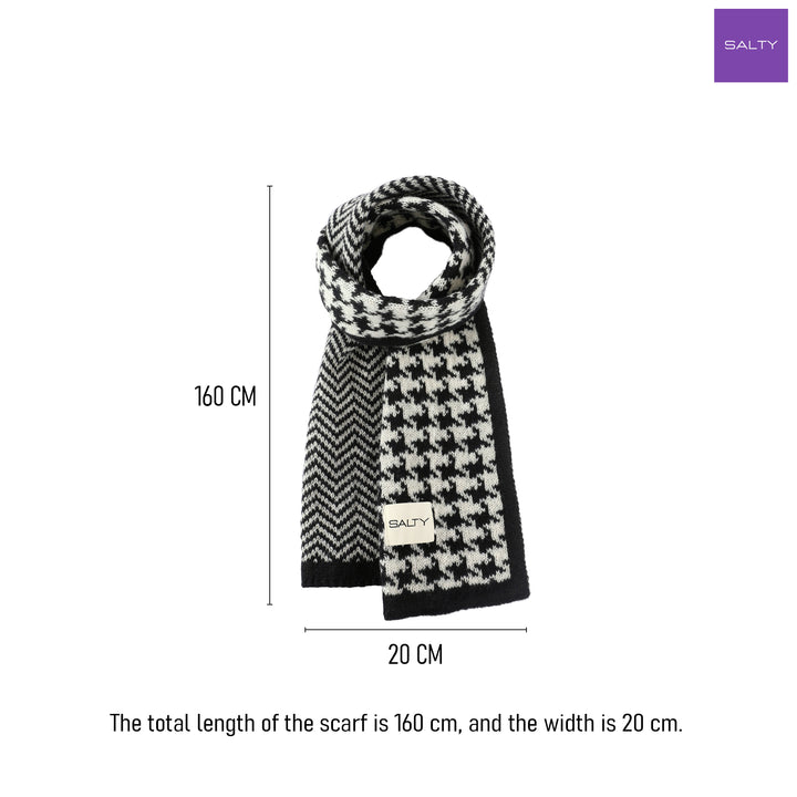 Houndstooth Check Muffler For Men - Black