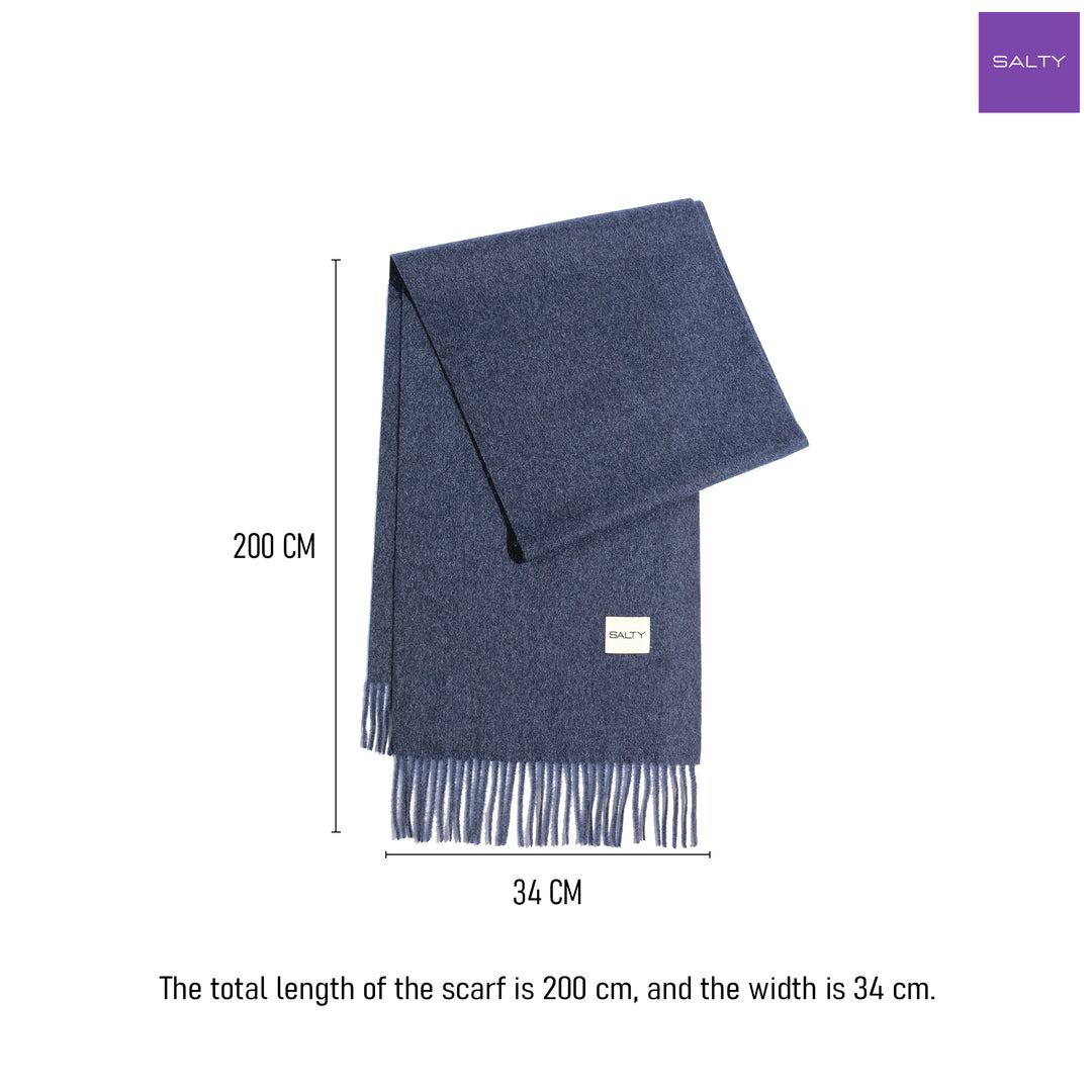 Minimal Solid Fringe Scarf for Her - Blue