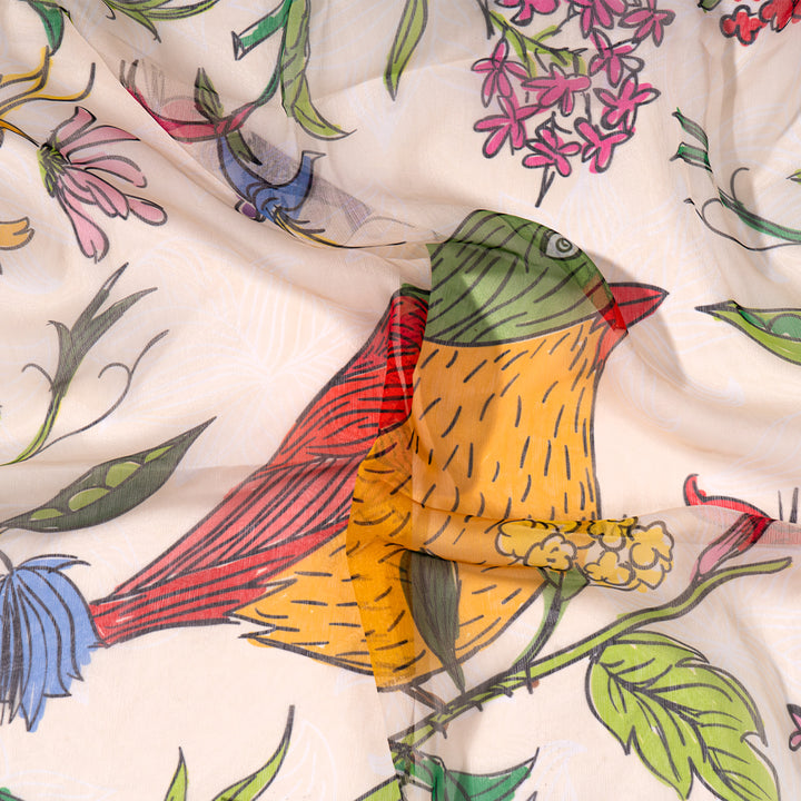 Chiffon Meadow Bird Scarf
