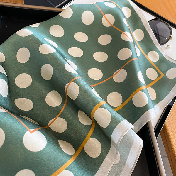 Jade Green Classic Polka Dots Silk Scarf