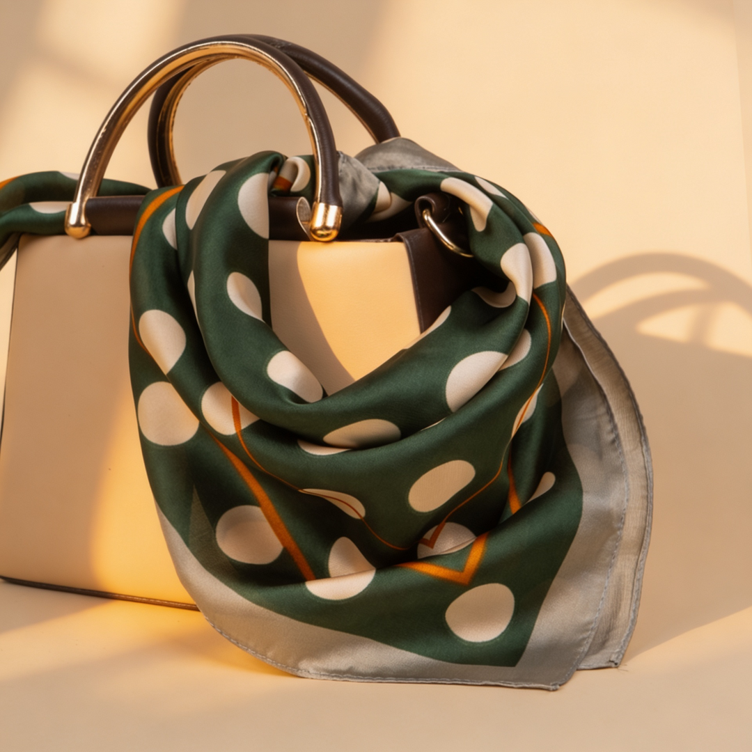 Jade Green Classic Polka Dots Silk Scarf