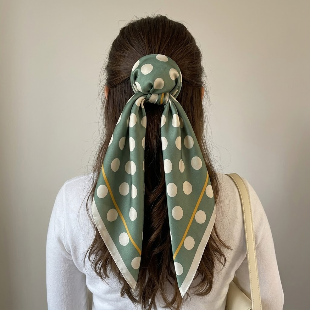 Jade Green Classic Polka Dots Silk Scarf