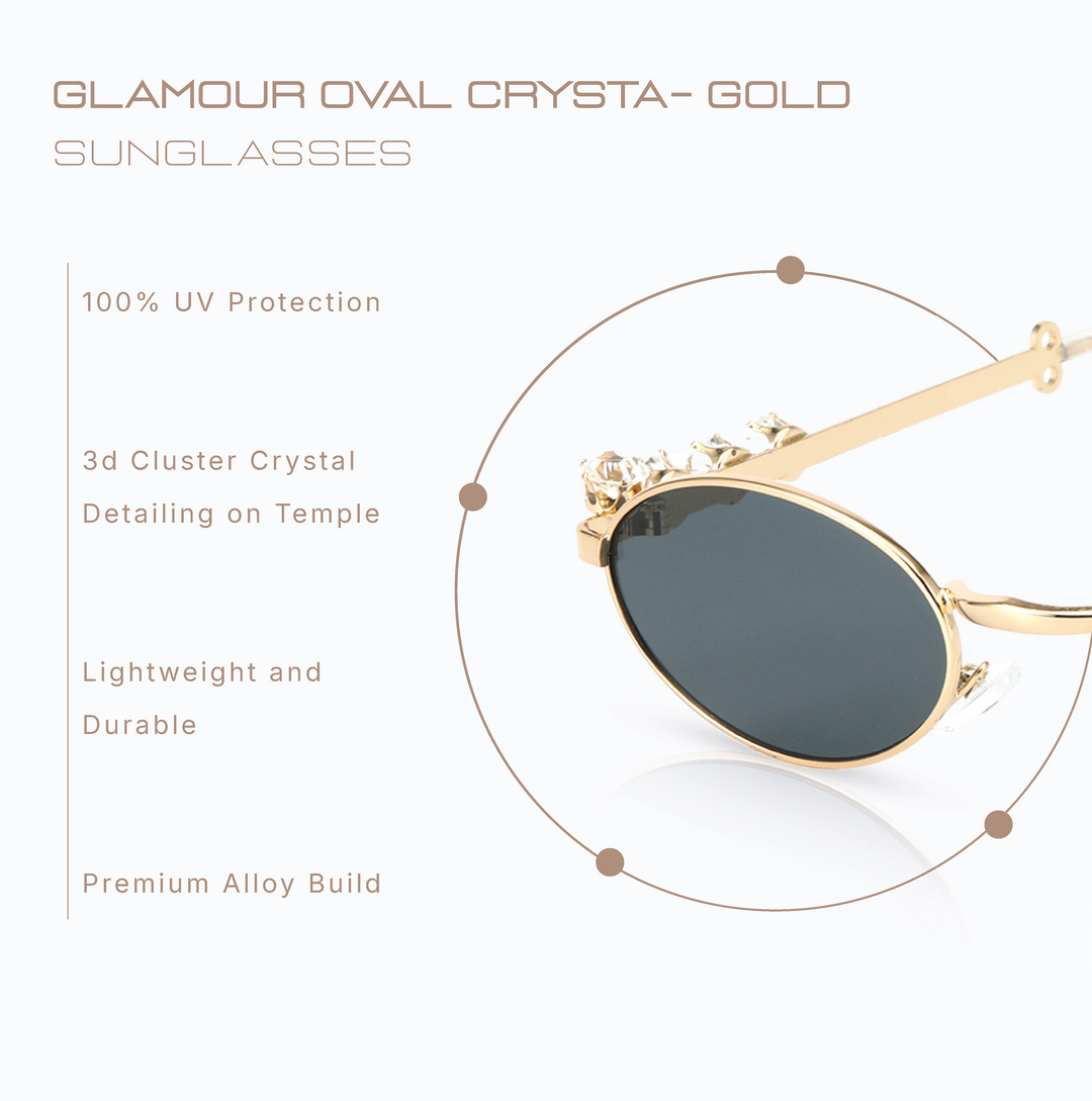 Glamour Oval Crystal Sunglasses - Gold