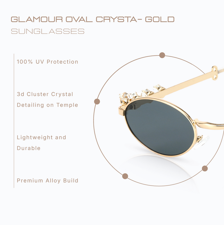 Glamour Oval Crystal Sunglasses - Gold