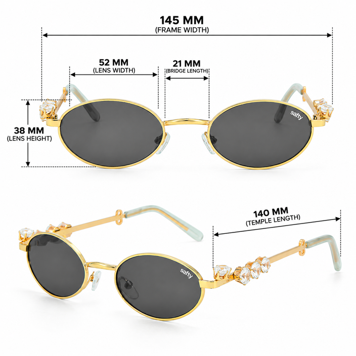 Glamour Oval Crystal Sunglasses - (Gold-Grey)