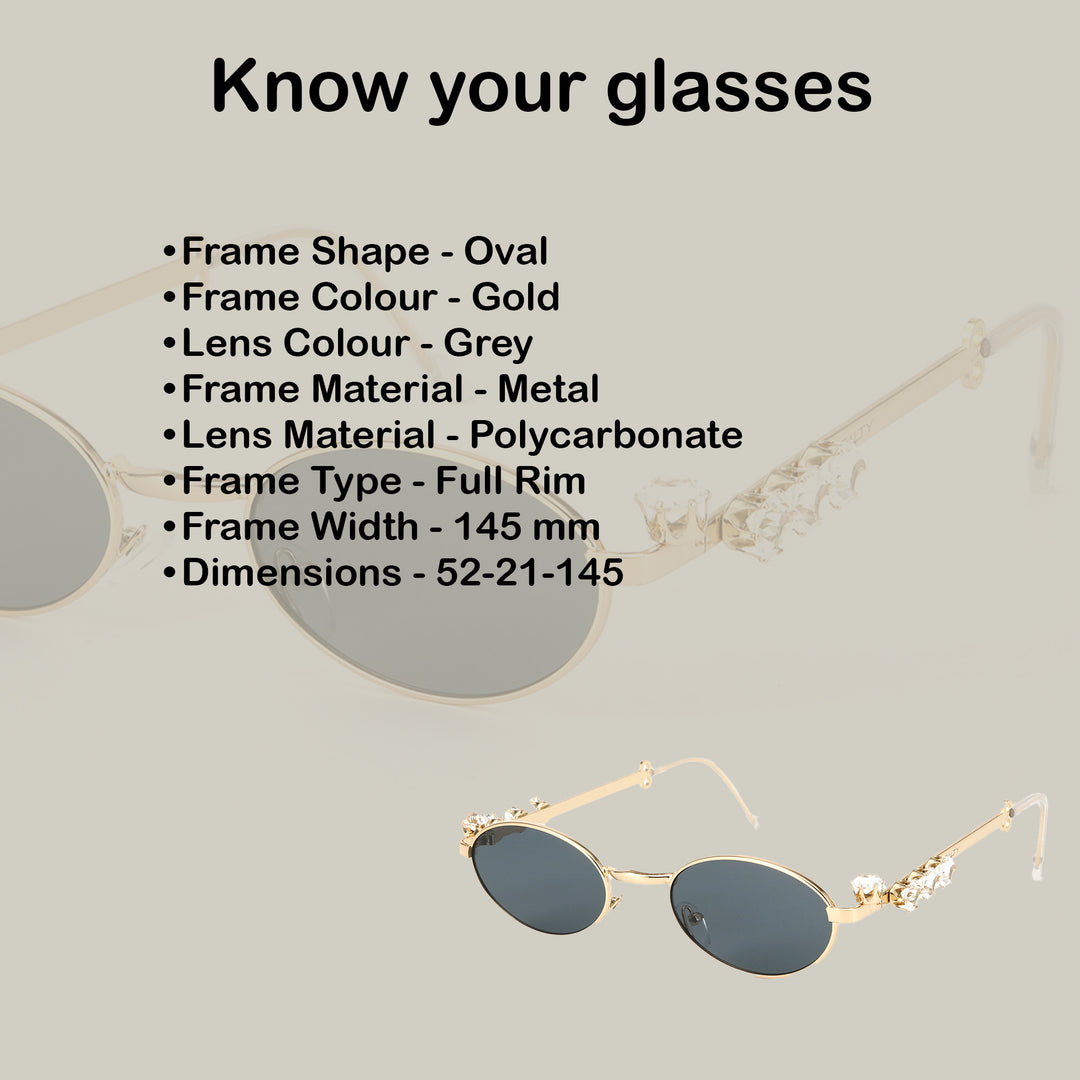 Glamour Oval Crystal Sunglasses - Gold