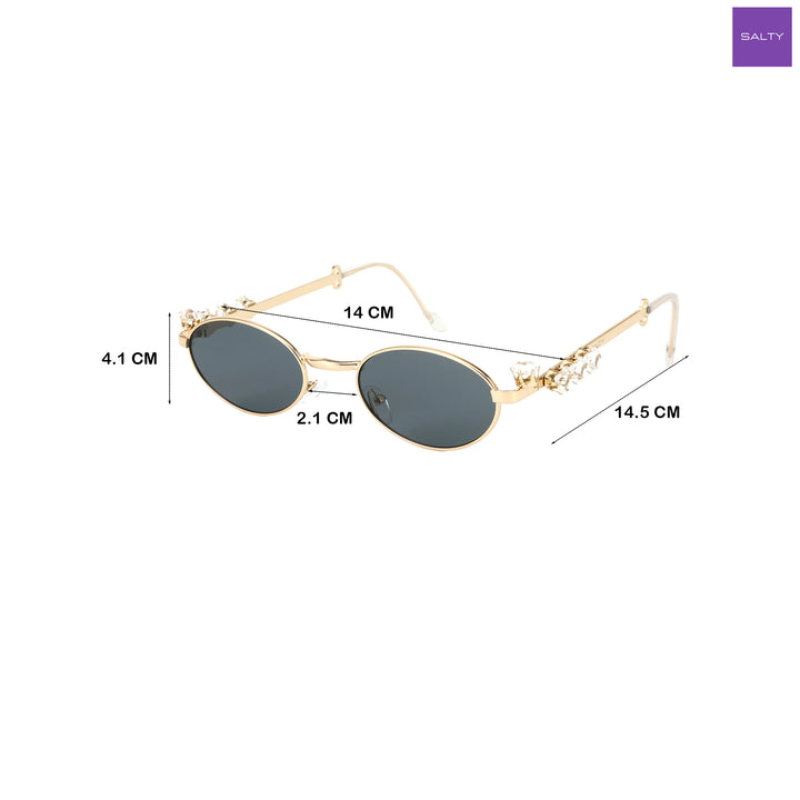Glamour Oval Crystal Sunglasses - Gold