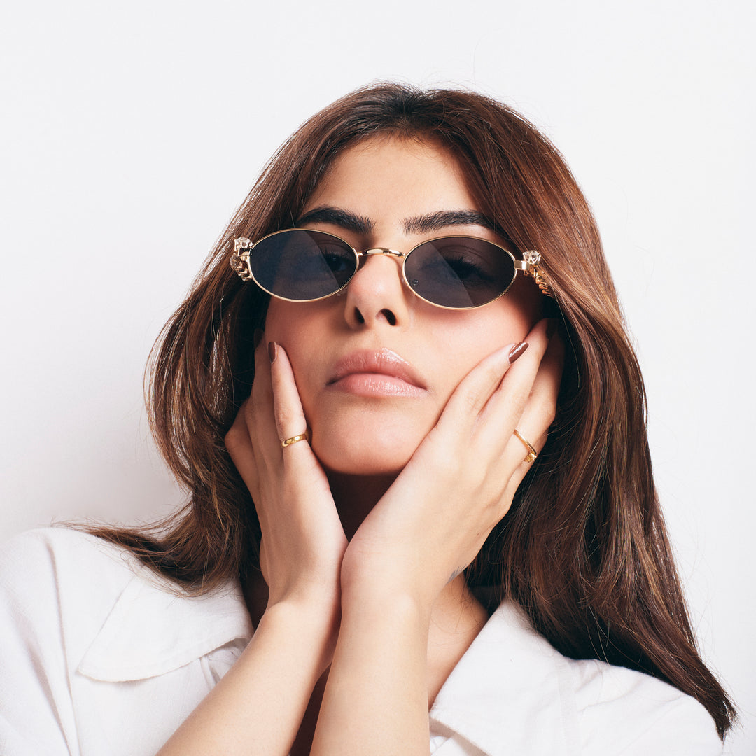 Glamour Oval Crystal Sunglasses - Gold