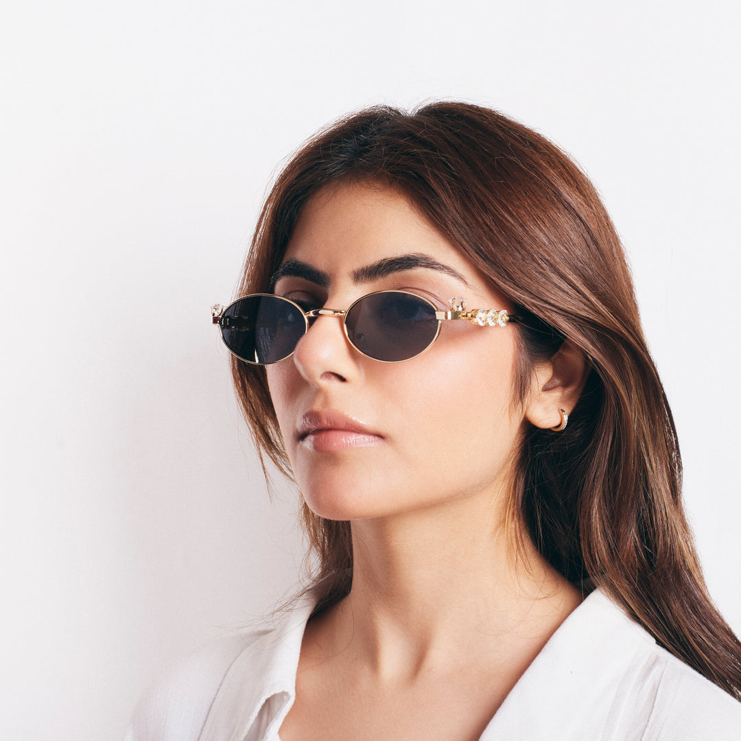 Glamour Oval Crystal Sunglasses - Gold