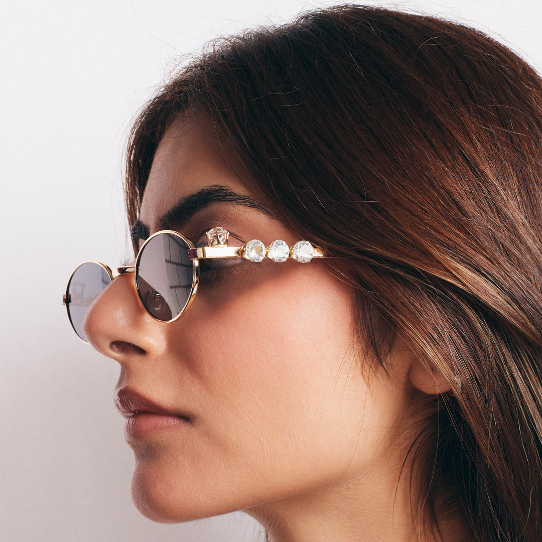 Glamour Oval Crystal Sunglasses - Gold
