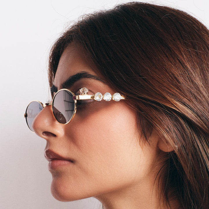 Glamour Oval Crystal Sunglasses - Gold