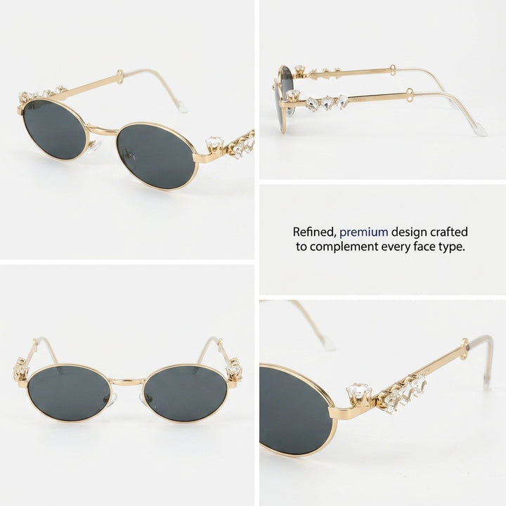 Glamour Oval Crystal Sunglasses - Gold