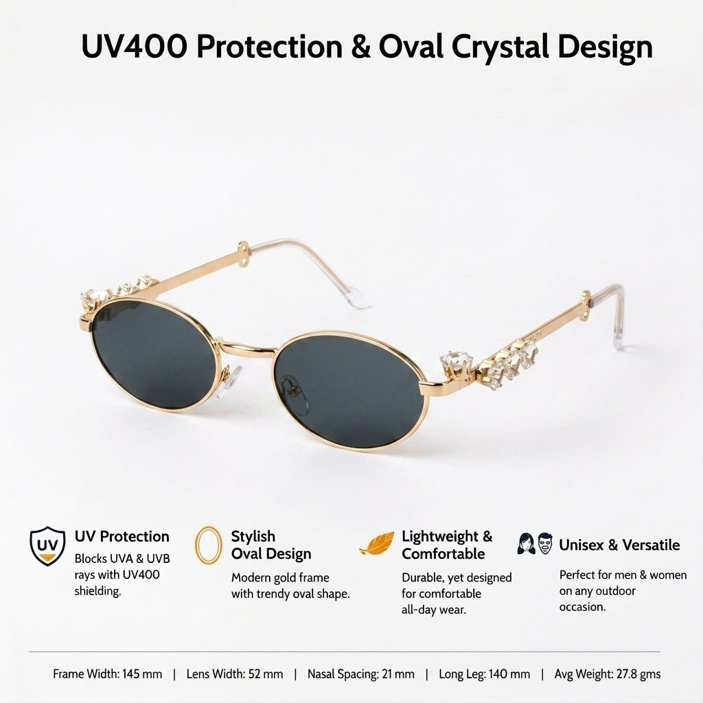 Glamour Oval Crystal Sunglasses - Gold