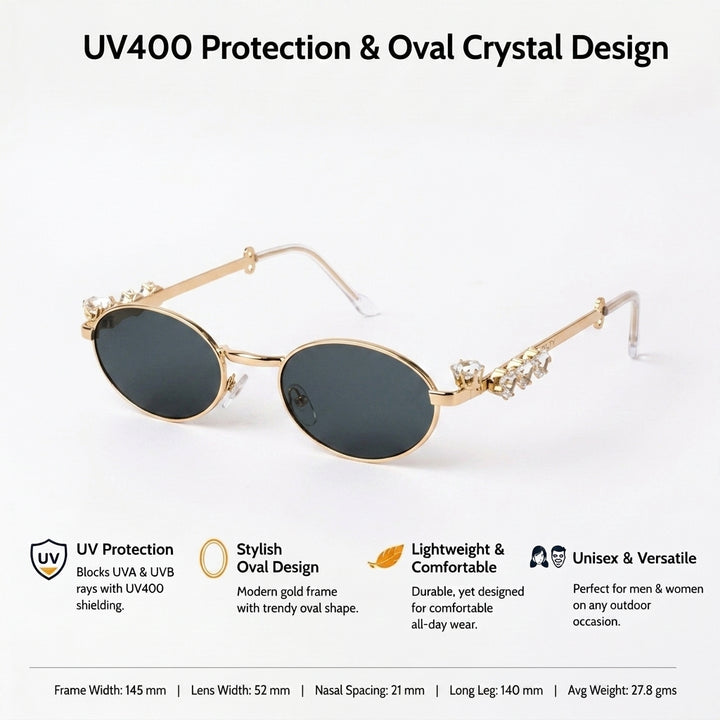 Glamour Oval Crystal Sunglasses - Gold