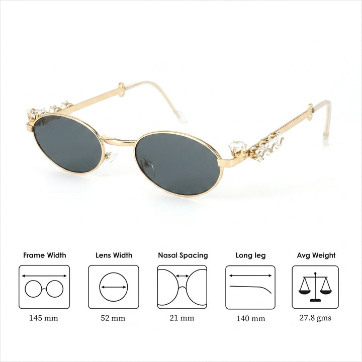 Glamour Oval Crystal Sunglasses - Gold
