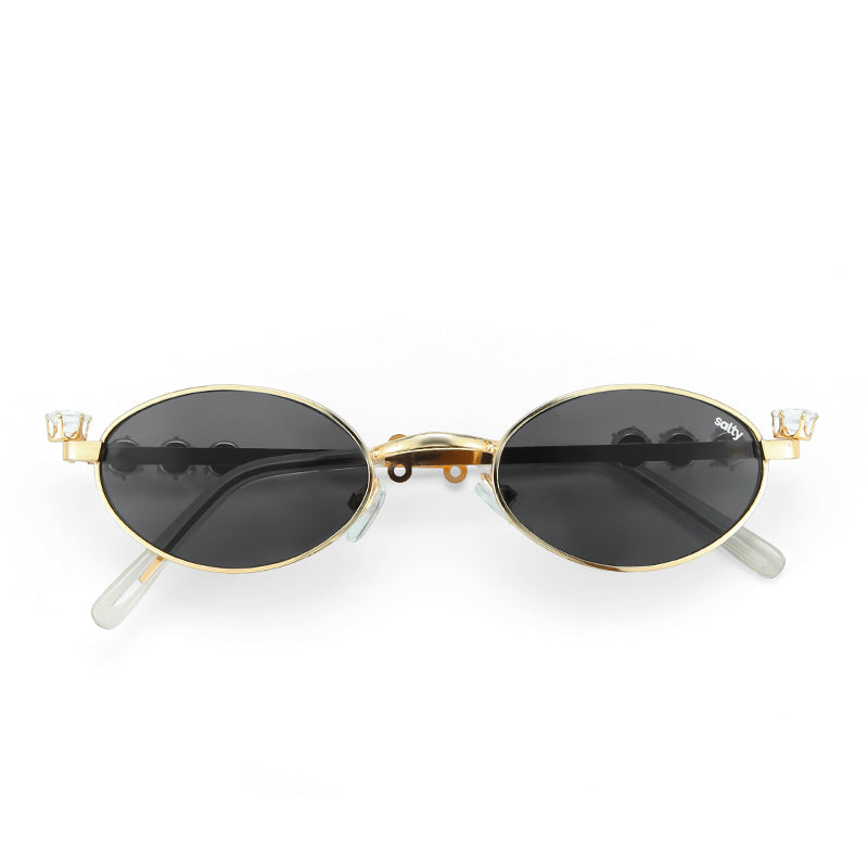 Glamour Oval Crystal Sunglasses - (Gold-Grey)