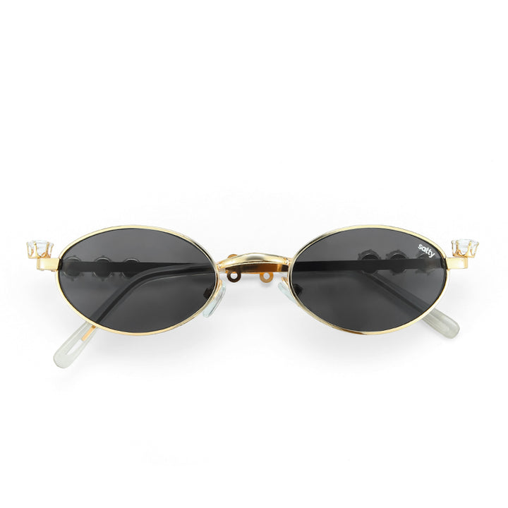 Glamour Oval Crystal Sunglasses - (Gold-Grey)