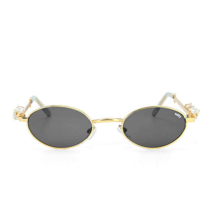 Glamour Oval Crystal Sunglasses - (Gold-Grey)
