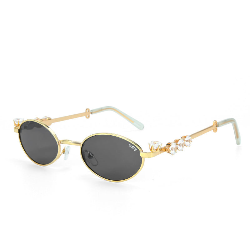 Glamour Oval Crystal Sunglasses - (Gold-Grey)