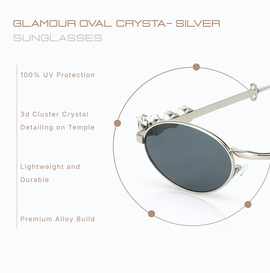 Glamour Oval Crystal Sunglasses - Silver