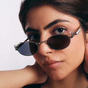 Glamour Oval Crystal Sunglasses - Silver