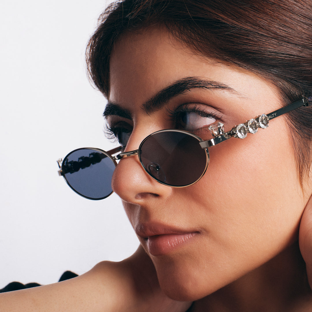 Glamour Oval Crystal Sunglasses - Silver