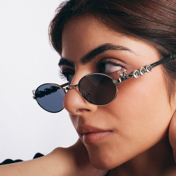 Glamour Oval Crystal Sunglasses - Silver