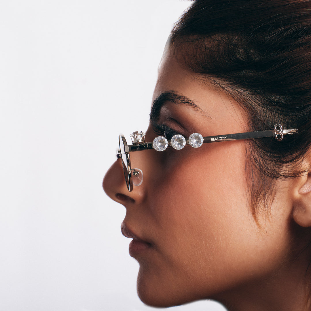 Glamour Oval Crystal Sunglasses - Silver